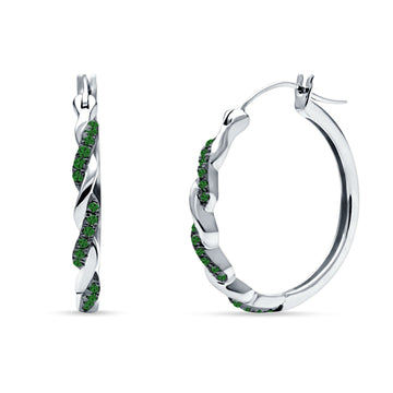 Round Twisted Infinity Hoop Earring Green Emerald CZ 925 Sterling Silver Wholesale